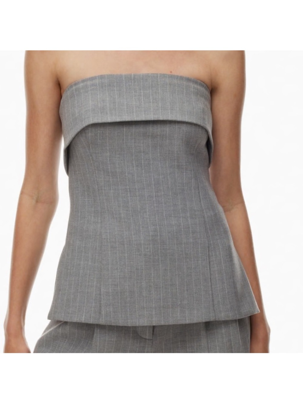 Babaton Grey Pinstripe Strapless Fold-Over Tube Top Corset Style Size 6